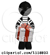 Poster, Art Print Of Black Thief Man Gifting Present With Large Bow Front View