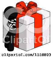 Poster, Art Print Of Black Thief Man Leaning On Gift With Red Bow Angle View