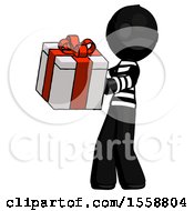 Poster, Art Print Of Black Thief Man Presenting A Present With Large Red Bow On It