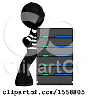 Poster, Art Print Of Black Thief Man Resting Against Server Rack