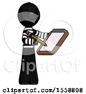 Black Thief Man Using Clipboard And Pencil