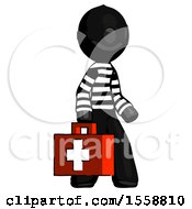 Black Thief Man Walking With Medical Aid Briefcase To Right