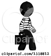 Black Thief Man Walking With Briefcase To The Right