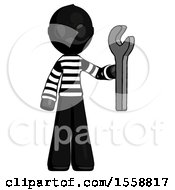 Poster, Art Print Of Black Thief Man Holding Wrench Ready To Repair Or Work