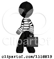 Black Thief Man Walking With Briefcase To The Left