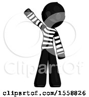 Black Thief Man Waving Emphatically With Right Arm