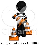 Poster, Art Print Of Black Thief Man Holding A Traffic Cone