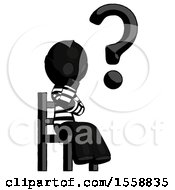 Poster, Art Print Of Black Thief Man Question Mark Concept Sitting On Chair Thinking