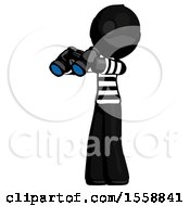 Black Thief Man Holding Binoculars Ready To Look Left