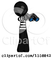 Poster, Art Print Of Black Thief Man Holding Binoculars Ready To Look Right