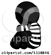 Poster, Art Print Of Black Thief Man Sitting With Head Down Back View Facing Left