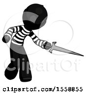 Poster, Art Print Of Black Thief Man Sword Pose Stabbing Or Jabbing