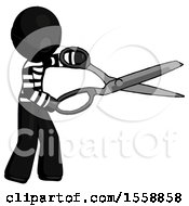 Black Thief Man Holding Giant Scissors Cutting Out Something