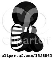 Poster, Art Print Of Black Thief Man Sitting With Head Down Back View Facing Right