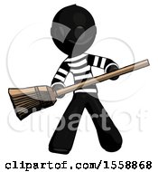 Poster, Art Print Of Black Thief Man Broom Fighter Defense Pose
