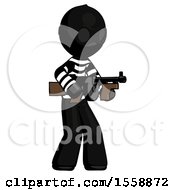 Poster, Art Print Of Black Thief Man Tommy Gun Gangster Shooting Pose