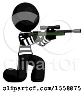 Poster, Art Print Of Black Thief Man Kneeling Shooting Sniper Rifle