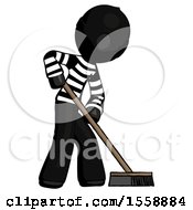 Black Thief Man Cleaning Services Janitor Sweeping Side View