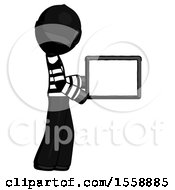 Poster, Art Print Of Black Thief Man Show Tablet Device Computer To Viewer Blank Area