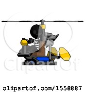 Poster, Art Print Of Black Thief Man Flying In Gyrocopter Front Side Angle View