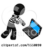 Black Thief Man Throwing Laptop Computer In Frustration