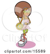 Cool African American Disco Girl Wearing Cool Clothes And Listening To Music While Gesturing A Peace Sign Clipart Illustration
