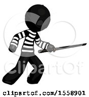 Poster, Art Print Of Black Thief Man Stabbing With Ninja Sword Katana