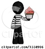 Black Thief Man Presenting Pink Cupcake To Viewer