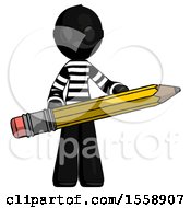 Poster, Art Print Of Black Thief Man Writer Or Blogger Holding Large Pencil