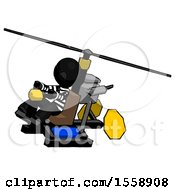 Black Thief Man Flying In Gyrocopter Front Side Angle Top View