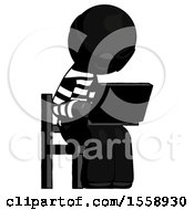 Poster, Art Print Of Black Thief Man Using Laptop Computer While Sitting In Chair Angled Right