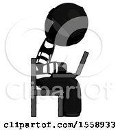 Poster, Art Print Of Black Thief Man Using Laptop Computer While Sitting In Chair View From Side