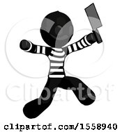Black Thief Man Psycho Running With Meat Cleaver