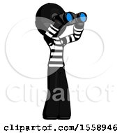 Poster, Art Print Of Black Thief Man Looking Through Binoculars To The Right