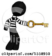 Black Thief Man With Big Key Of Gold Opening Something