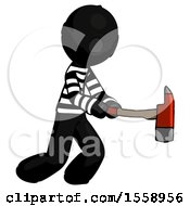 Poster, Art Print Of Black Thief Man With Ax Hitting Striking Or Chopping