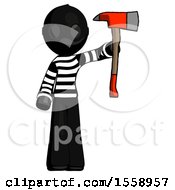 Black Thief Man Holding Up Red Firefighters Ax