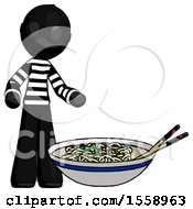 Poster, Art Print Of Black Thief Man And Noodle Bowl Giant Soup Restaraunt Concept