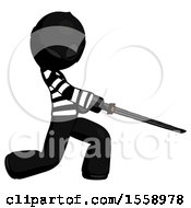 Black Thief Man With Ninja Sword Katana Slicing Or Striking Something