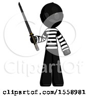Black Thief Man Standing Up With Ninja Sword Katana