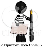 Poster, Art Print Of Black Thief Man Holding Large Envelope And Calligraphy Pen
