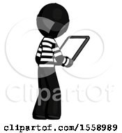 Poster, Art Print Of Black Thief Man Looking At Tablet Device Computer Facing Away