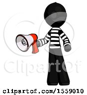 Poster, Art Print Of Black Thief Man Holding Megaphone Bullhorn Facing Right