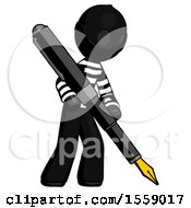 Black Thief Man Drawing Or Writing With Large Calligraphy Pen