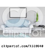 3d Render Of A Modern Lounge Interior With Blank Picture Hanging On Wall