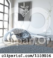 Clipart Of A 3d Room Interior With A Bean Bag Chair Royalty Free Illustration