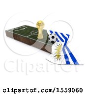 Clipart Of A 3d Soccer Ball Trophy Cup Flag And Pitch On A Shaded Background Royalty Free Illustration by KJ Pargeter