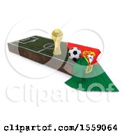 Poster, Art Print Of 3d Soccer Ball Trophy Cup Flag And Pitch On A Shaded Background
