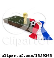 Poster, Art Print Of 3d Soccer Ball Trophy Cup Flag And Pitch On A Shaded Background