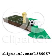 3d Soccer Ball Trophy Cup Flag And Pitch On A Shaded Background